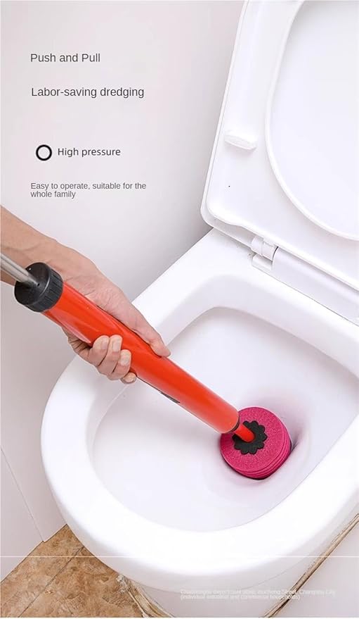 Generic High Pressure Toilet Unblock Shot Toilet PipeStainless Steel Toilet Unclogger Toilet Snake High Pressure Air Drain Clog Remover Plumbing Tool Applicable To Clogged Pipe (1pcs)