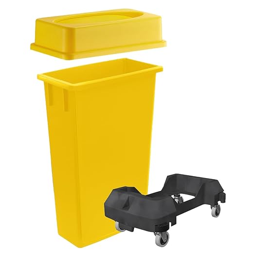 3 pack 23 Gallon Heavy-Duty Trash Can with Lid &amp Dolly Durable Waste Container Slim Rectangular Garbage Bin Recycling Bin Plastic Wastebasket for Kitchen Garage Hotels Restaurants Office