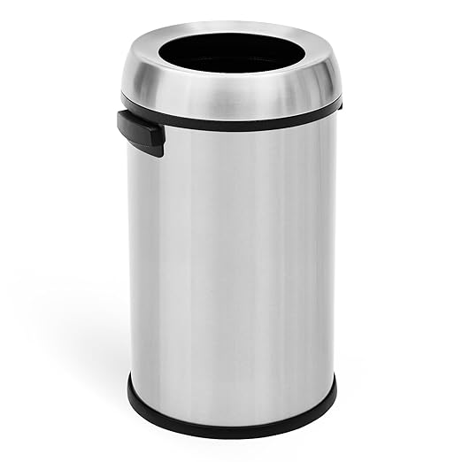 GarveeHome 17 gal/65 L Open Top Trash Can Stainless Steel Rubbish Bin Commercial Grade Waste Container Round Garbage Can for Outdoor Home Office Restaurant Silver