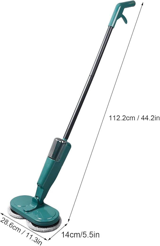 Electric Mop Lightweight Cordless with Water Sprayer 2000mAh Lithium Battery Adjustable Rod White - Quiet Operation Retractable and Rotatable Ideal for Hardwood and Tile (Green)