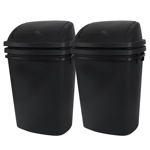 Yuright 40 L / 10 Gallon Swing Lid Trash Bins 4 Pack Large Plastic Garbage Cans Black