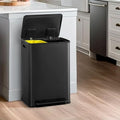 CAPHAUS Black Dual Trash Can w/Single Lid Trash &amp Recycle Bins Combo Hands-Free Stainless-Steel Garbage Can for Kitchen with 2 Compartment Hinged Lid Odor Filters Handles 30L+30L 2 x 8 Gal