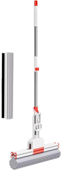 Household Telescopic Rod PVA Roller Mop One-Click Replacement 14.96Inch Sponge Head (Includes an Extra PVA Mop Head) Suitable for Tiles Floors Bathrooms and Home Use