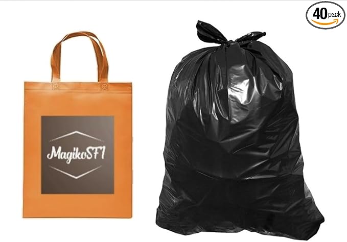 Heavy Duty 42-Gallons Contractor Clean-up Trashbags 3-Mil Thickness (40 Count) Plus Free MagikoSFI Shopping Tote Bag