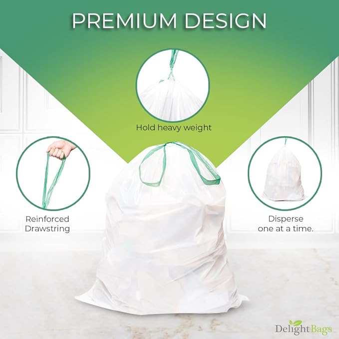 Tall Kitchen (200 count) 13 Gallon Drawstring Trash Bags White Kitchen Bags 0.9 Mil Thickness Tall Kitchen Garbage Bags13 Gallon
