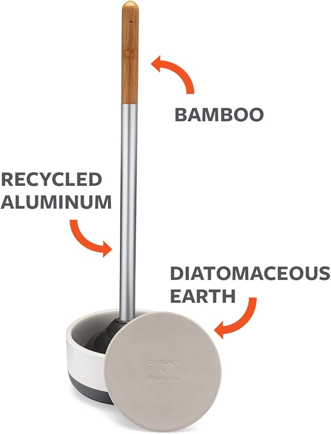 Full Circle Royal Plunge - Bathroom Toilet Plunger with Ceramic Holder and Instant-Dry Coating for Mold &amp Mildew Prevention Easy to Clean &amp More Hygenic White