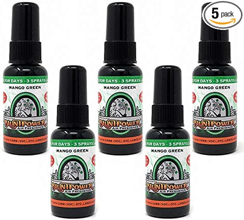 BluntPower (Mango Green 5 Pack) Concentrated Air Freshener - Premium Oil Based Air Freshener Spray For Home and Car - Long-Lasting Bathroom Spray Car Freshener &amp Odor Eliminator Spray