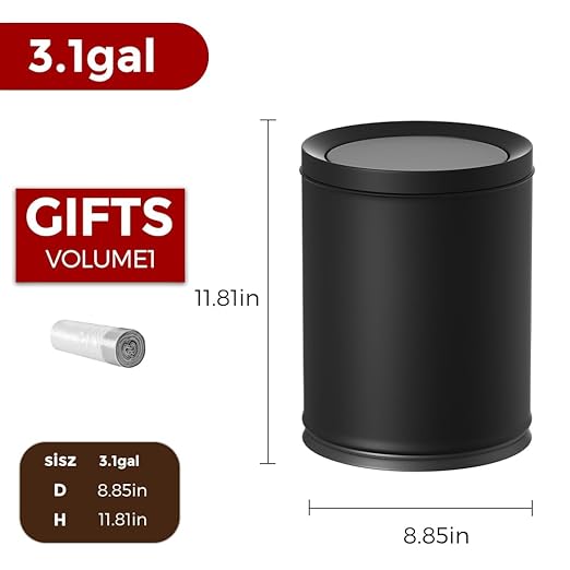 12L/3GAL Black Bathroom Trash Can with LidSwing Lid Trash can for Bedroom Modern Trash Can for BathroomBedroomLiving RoomOfficeLaundryHotelBank