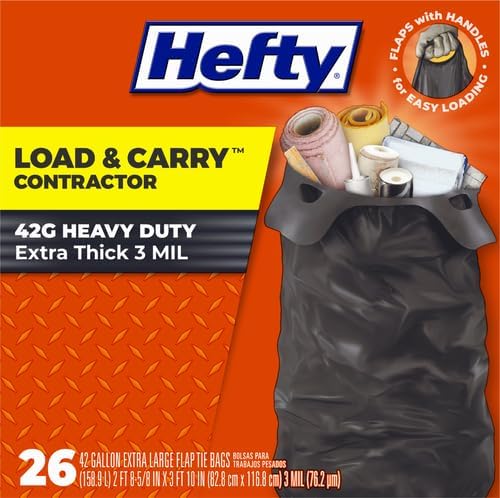 Hefty Heavy Duty Trash Bags Large | 42 Gallon | For Contractors | 26 Count Pack of 2