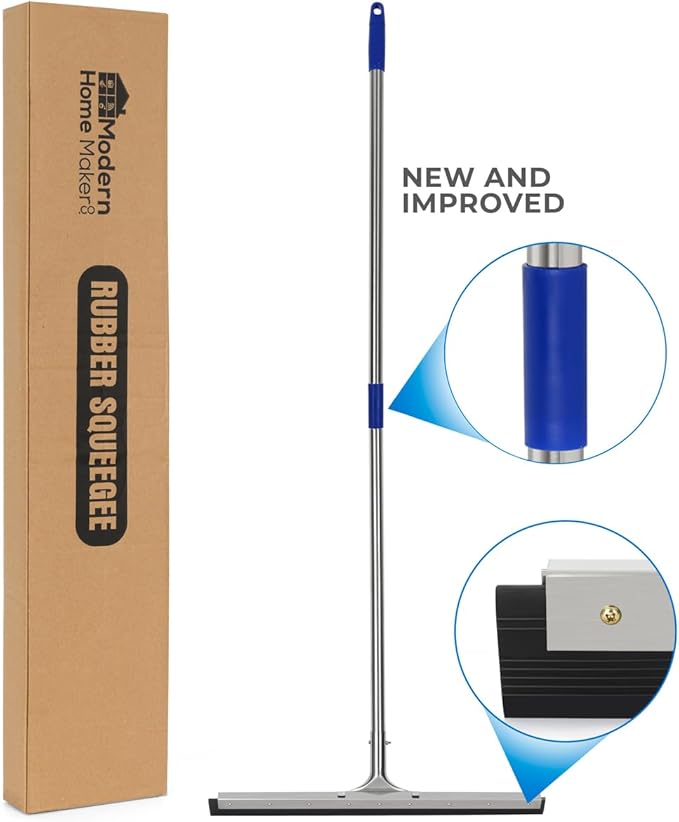 Floor Squeegee Scrubber 55inch Long Stainless Steel Handle with 22inch Wide Silicon Rubber Blade - Perfect Squeegee Broom for Floor Washing and Drying Shower Glass Marble Wood Surfaces