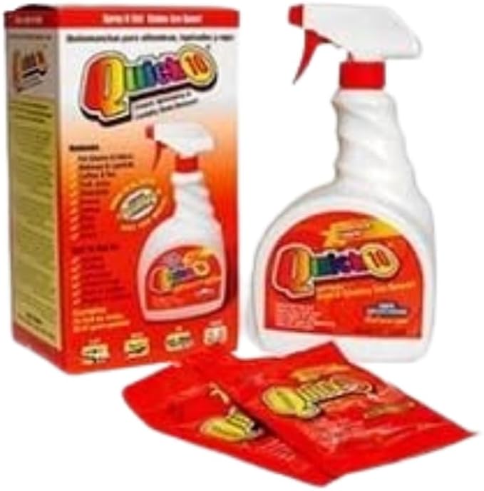 OVERSTOCK ITEM! Quick 10 (Carpet Clothing Upholstery &amp Pet Stain Remover) Includes 2 32 oz. bottles and 4 powder packets!! Get 2 kits for the price of 1.5!