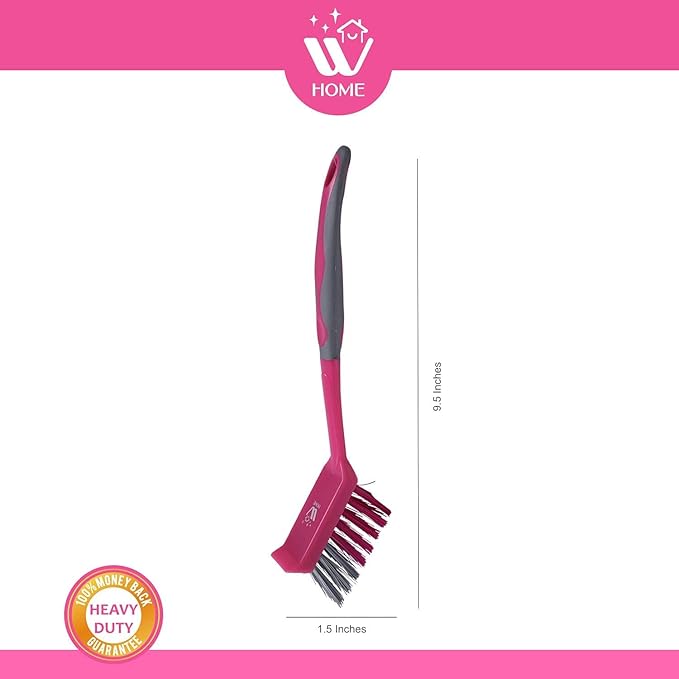 Natural Solution WBM Home Dish Brush 3-Pack Pink Nylon Bristles &amp Handle Kitchen &amp Bathroom Cleaning Brushes