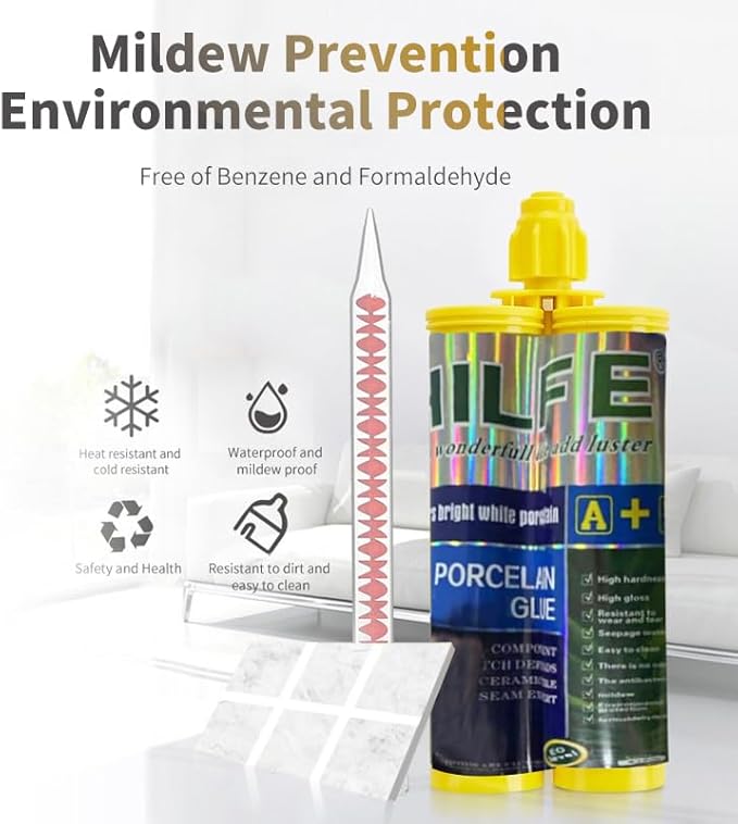 Epoxy Grout Porcelain White  Waterproof Auto-mix Dual Tubes Tile Grout 19 oz 410ml Reconstruct Grout Line for Shower Bathroom Kitchen Swimming Pool Wall and FloorCaulk Gun NOT Included (1 White)
