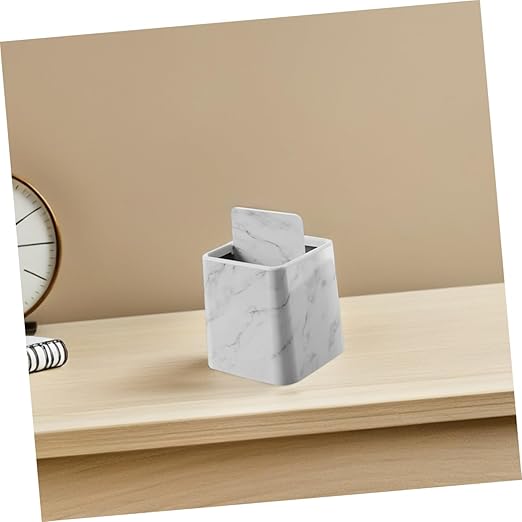 VOSAREA 2Pcs Small Decorative Marble Pattern Trash Can with Swing Lid Compact Lidded Wastebasket for Bathroom Bedroom Kitchen and Office Easy to Clean Material Fits Standard