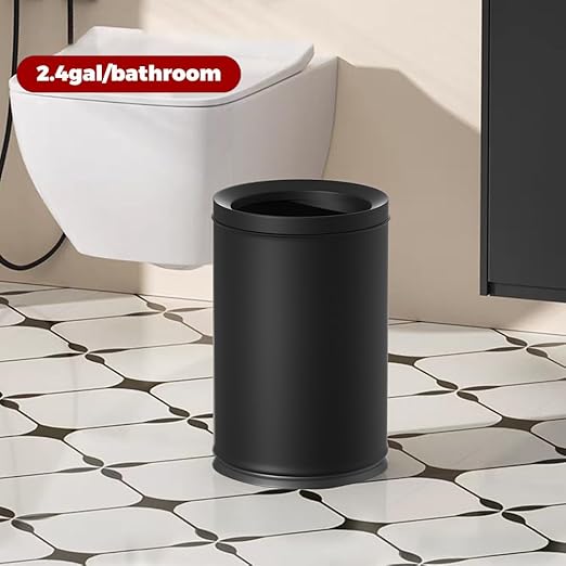 9L/2.3GAL Black Bathroom Trash Can Small Office Wastebasket Double Metal Bucket Body for Bathroom BedroomChildren's Room Powder RoomHotelBank (9L-Black)