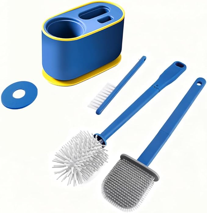 Toilet Brush Set Bathroom Accessories Toilet Bowl Cleaners Deep Cleansing Multifunctional Hanging Toilet Brush Set for Bathroom(Bule)
