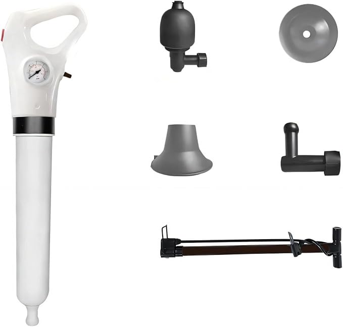 Declogger Toilet Drain Cleaner High Pressure Air Plunger with 3 Nozzles for Sink Bathtubs Pipe Clogs