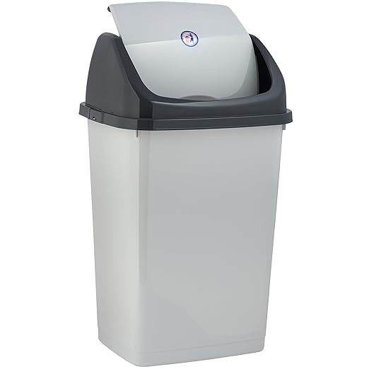 Superio Kitchen Trash Can 13 Gallon with Swing Lid Plastic Tall Garbage Can Outdoor and Indoor Large 52 Qt Recycle Bin and Waste Basket for Home Office Garage Patio Restaraunt (Smoke)