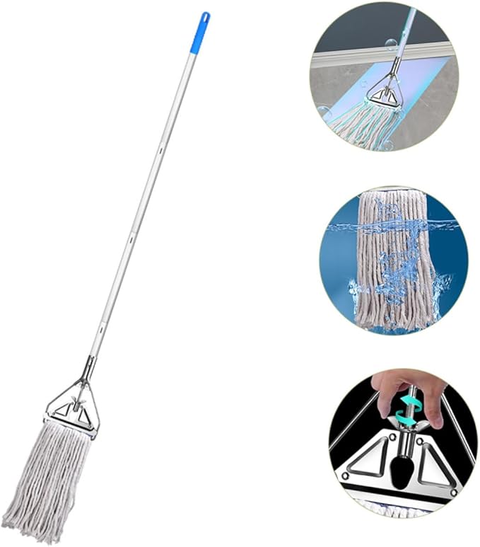 Cotton Mop with Long Handle for Wet and Dry Cleaning Durable Floor Cleaning Tool for Hardwood Laminate Tile and Excellent Water Absorption and Wear Resistance