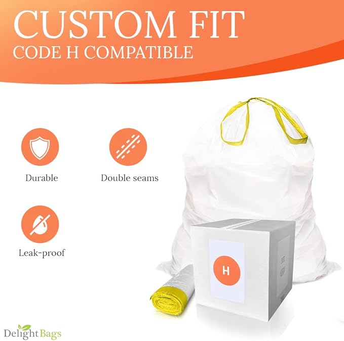 CODE H (100 Count) Compatible with Simplehuman Code H White Drawstring Trash Bags