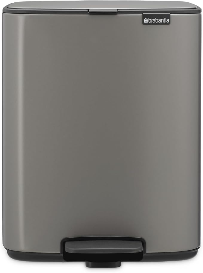 Brabantia Bo Small Step-On Trash Can | 3.2 Gal / 12L | Platinum | Light-Pedal Soft-Close Bedroom Bathroom Nursery Trash Can Removable Inner Bucket Non-Slip Base | + Trash Bags