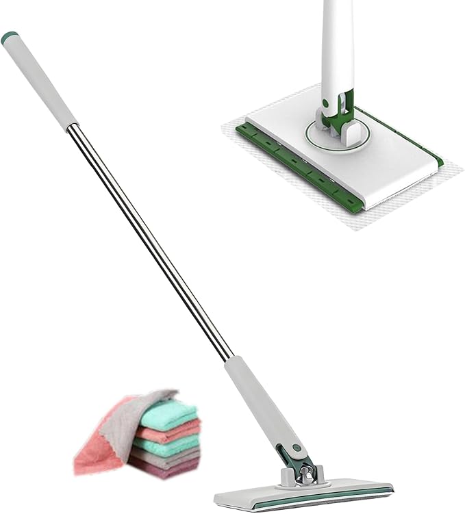 Floor Mop Set - Clamp Spins Mop Reusable Wet Dry Cleaner with 4 Cloth Pads Hardwood Tile Mops Household Cleaning Equipment | Living Room Bedroom Floor Tiles Glass for Living Room Bedroom Tiles