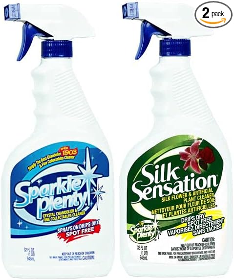 Bundle of Sparkle Plenty Chandelier Cleaner Drip Dry Spray No Wipe &amp Silk Plant Cleaner Spray No Wipe - Dust Cleaning Supplies for Fake Plant Artificial Flower Shower Glass or Window Screen (32
