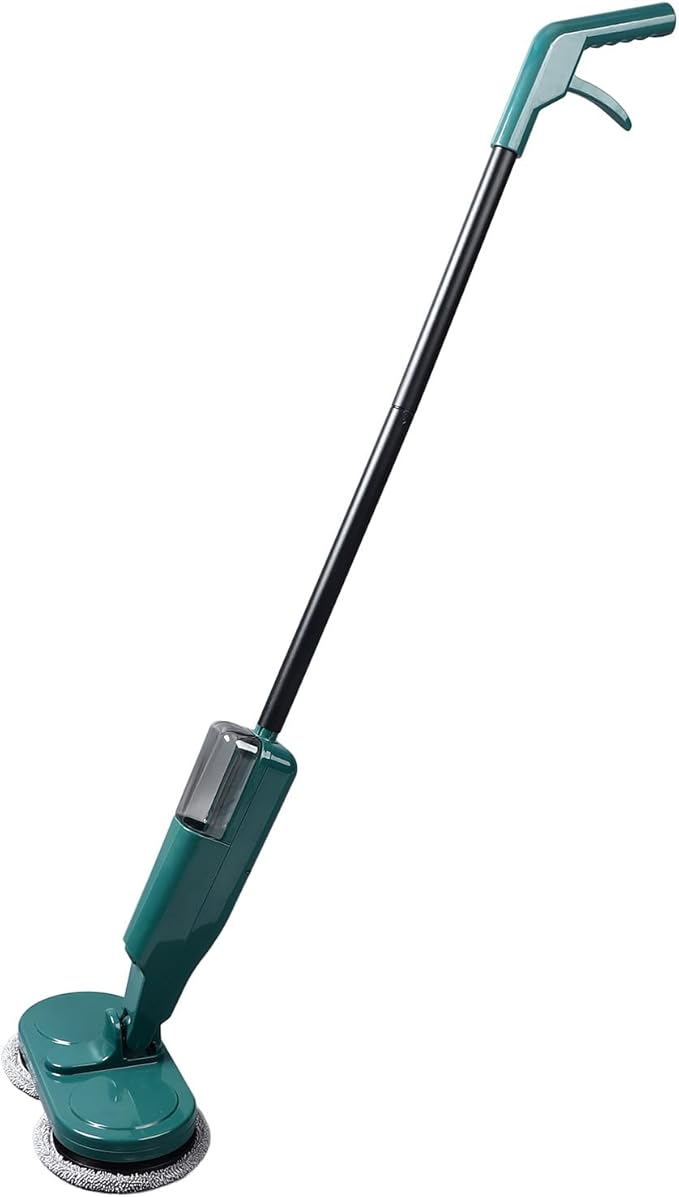 Electric Mop Cordless Rechargeable with Water Sprayer Lightweight 3.4lb 44” Floor Cleaner - Quiet Operation Adjustable Rod &amp 180° Rotating Head for Hardwood Tile Marble Flo (Green)