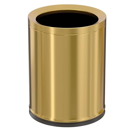 12L/3Gal Antique Brass Bathroom Trash CanBrushed Brass Garbage canSmall Gold Wastebasket for OfficeHotelrestuarantBankBathroomBedroom (Gold 12)