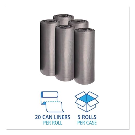 Boardwalk 3858SEH Extra-Extra-Heavy Grade Can Liners 38 x 58 60-Gallon 1.1 Mil Gray (4 Rolls of 25)