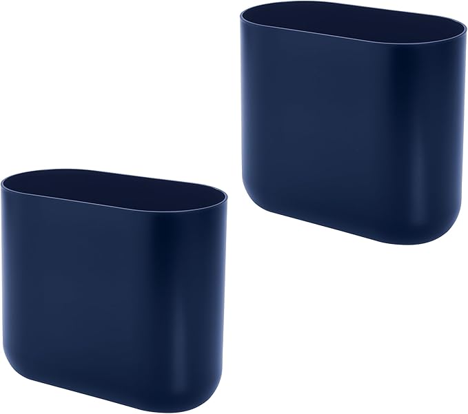 iDesign Small Slim Plastic Bathroom Trash Can Garbage Can for Bedroom Office Desk Dorm 2-Pack Navy Blue