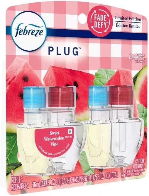 Generic Febreze Odor-Fighting Fade Defy Plug Air Freshener (2) of 0.87 fl oz Refills-NEW EXOTIC EDITION (Sweet Watermelon Vine)