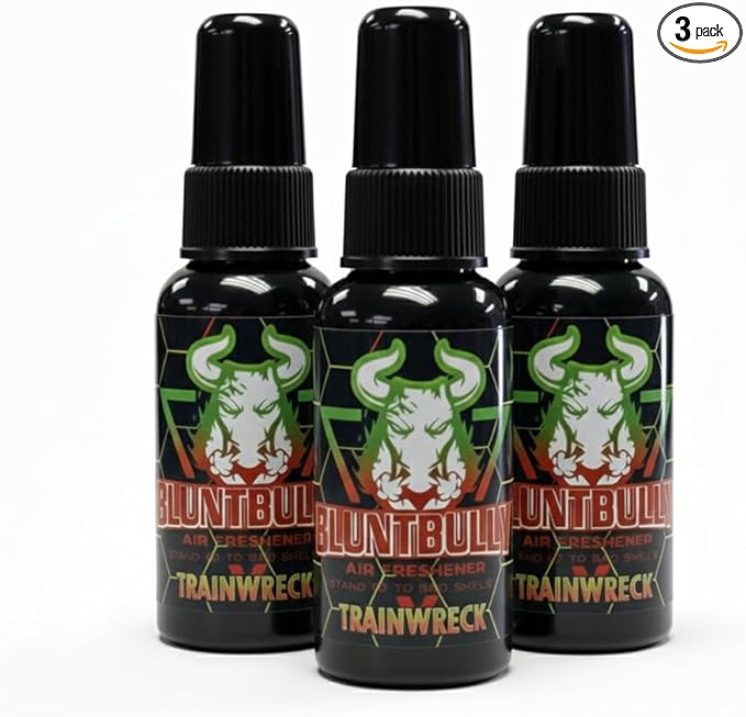 Blunt Bully Air Freshener (Trainwreck) (3 Pack) Premium Oil Based Air Freshener Spray. Long-Lasting Room Bathroom Office &amp Car Scent | Eliminates Odors from Smoke Pets &amp More