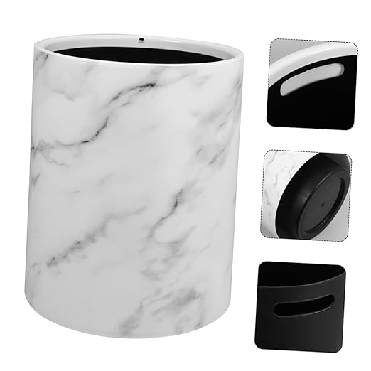 Alipis Trash Bin Marble Pattern Plastic Wastebasket Capacity for Bedroom Kitchen Living Decorative Design with Opening for Easy Use Stylish and Practical