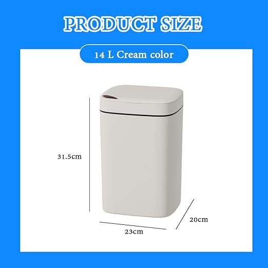 3.7 Gallon Auto-Open Trash Can Touchless Motion Sensor Garbage Bin with Lid 3 Modes Slim Waterproof Plastic Wastebasket for Bathroom Kitchen Office – Creamy White