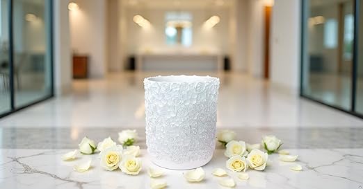 Decorative Trash Can Elegant Resin Carved Waste Basket 8x10 Trash Bin Decor Rose Floral Garbage Can for Office BathroomBedroomLivingroom 8L/2.2Gallon(White)