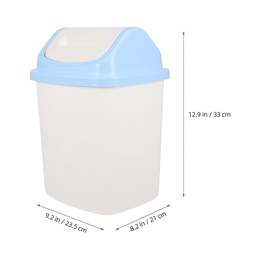 Bathroom Trash Can with Lid 12L Small Square Flip-Top Waste Bin for Kitchen Home Office White and Blue Plastic Garbage Can for Bathroom Wastebasket