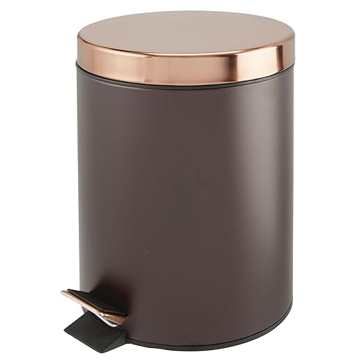mDesign Pedal Bin - Metal Waste Bin with Pedal Lid and Plastic Bucket Insert - Perfect for Bathroom Kitchen and Office - Ergonomic Design - Bronze/Rose Gold