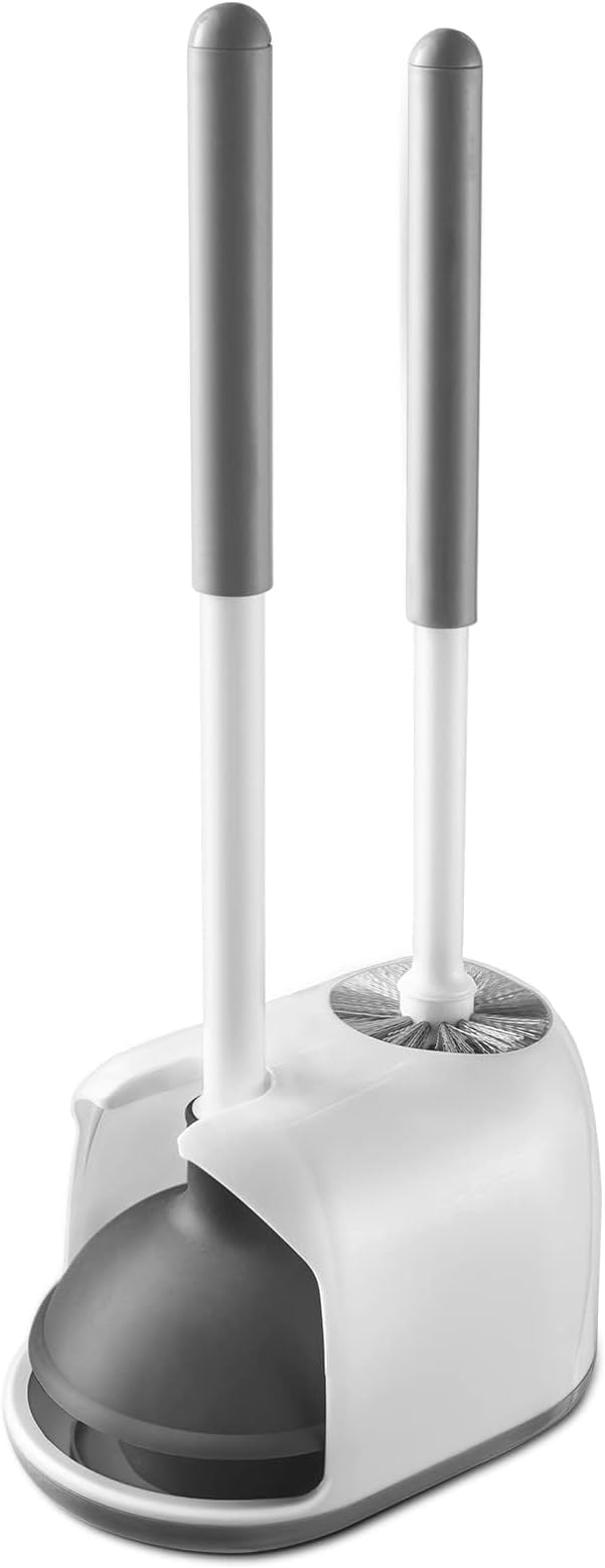 Eyliden Toilet Plunger and Brush 2 in 1 Toilet Bowl Brush Plunger Set with Holder Bathroom Cleaning Tools Combo with Caddy Stand Nylon Bristles Shatter-Resistant Plastic White