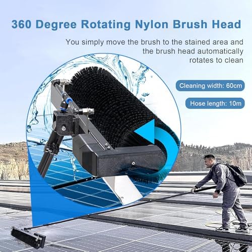 Glass Cleaning Brush Home Water Fed Telescopic Pole Kit Solar Panel Brush Rotating for Photovoltaic PanelTelescopic Rod Cleaning Machine for Solar Panels and Windows Electric Roller Brush