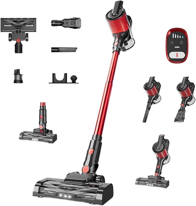 Hearten Cordless Vacuum Cleaner with White Light Red