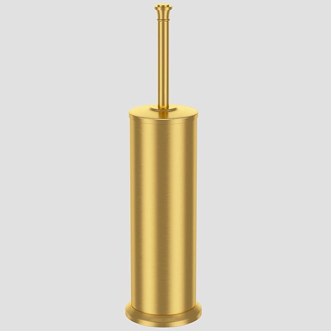 Brass Toilet Brush and HolderLong Handled Gold Toilet Brush for BathroomStainless Steel Heavy Duty Toilet Bowl BrushRemovable Inner BowlDeep Cleaning Dense Bristles Cleaner Brush -Space Saving