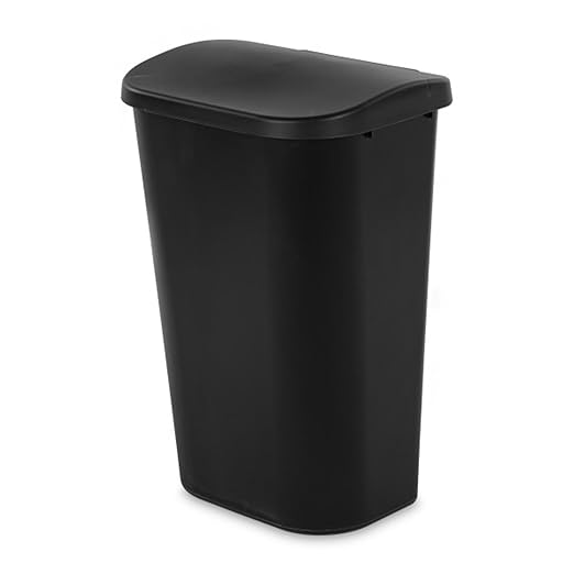Sterilite 11.3 Gallon D Shape Flat Side Lift Top Lid Wastebasket Trash Can for Kitchen Home Office and Garage or Workspace Black (12 Pack)