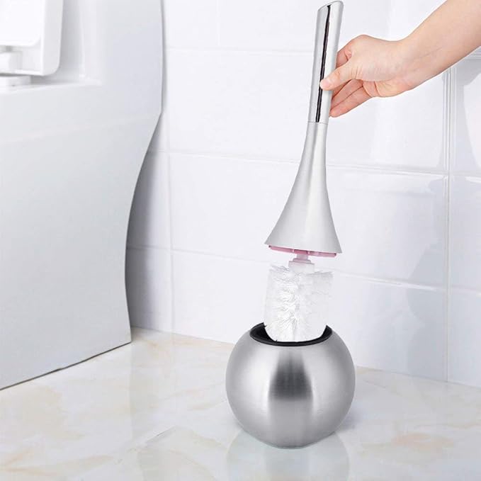 Creative European Wash Toilet Brush Set Compact Bathroom Toilet Bowl Brush Stainless Steel Base Silver