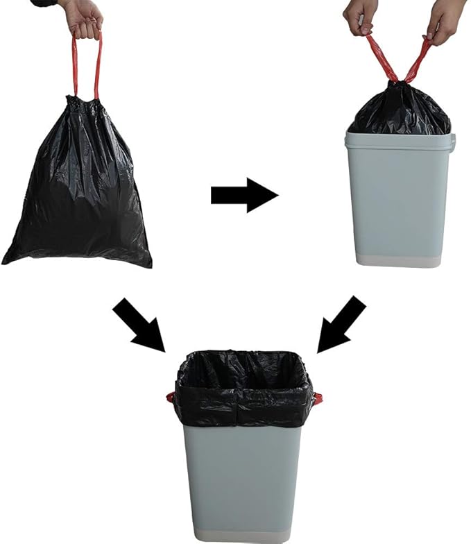 Begale 10 Gallon Drawstring Flat Bottom Trash Bags Black 110 Counts