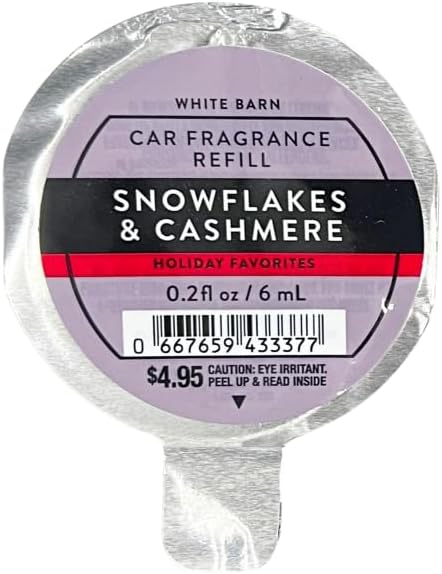 Bath &amp Body Works SNOWFLAKES &amp CASHMERE FROZEN LAKE &amp FRESH BALSAM Car Fragrance Refill 3-Pack – 0.2 fl oz Each – Winter &amp Holiday Scents – Gift set with 20-Inch Metallic Silver Ribbo