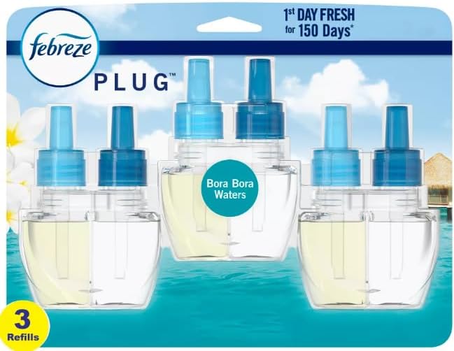 Generic F.e.b.r.e.z.e Odor-Fighting Fade Defy PLUG Air Freshener Refill (3) .87 fl. oz. Oil Refills (Bora Bora) Clear