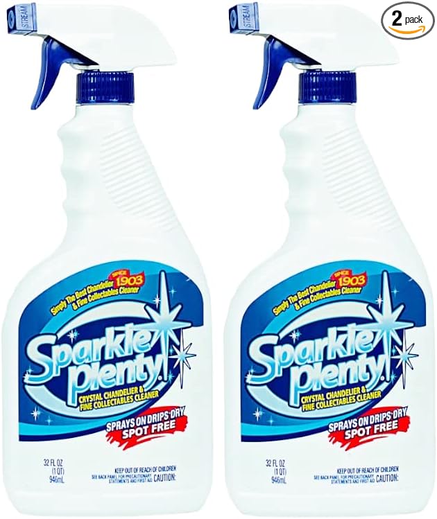 Sparkle Plenty Chandelier Cleaner Drip Dry Spray No Wipe - Dust Remover &amp Streak Free Glass Cleaner Spray for Crystal Chandelier &amp Window Screen - Versatile Household Cleaning Supplies (32 oz