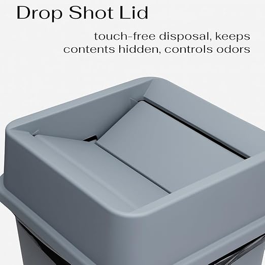 19 Gallon Beige Square Plastic Trash Can with Lid Heavy Duty | Indoor Outdoor Commercial Waste Container with Optional Lid for Restaurants Parks Schools Public Spaces