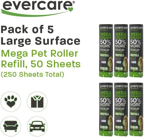 Evercare Pack of 6 10 Wide Large Surface Mega Pet Roller Refill 50 Sheets Each (300 Sheets Total)